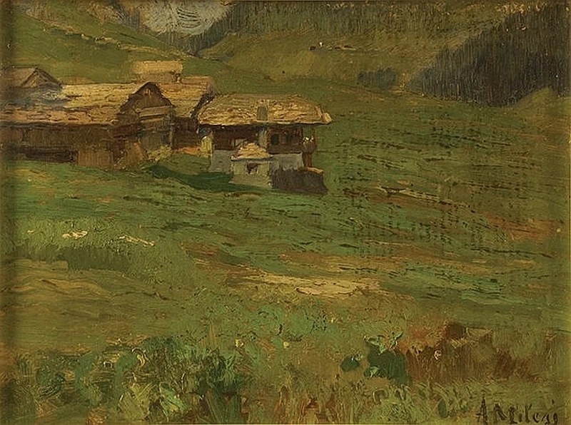 Paesaggio montano con cascina